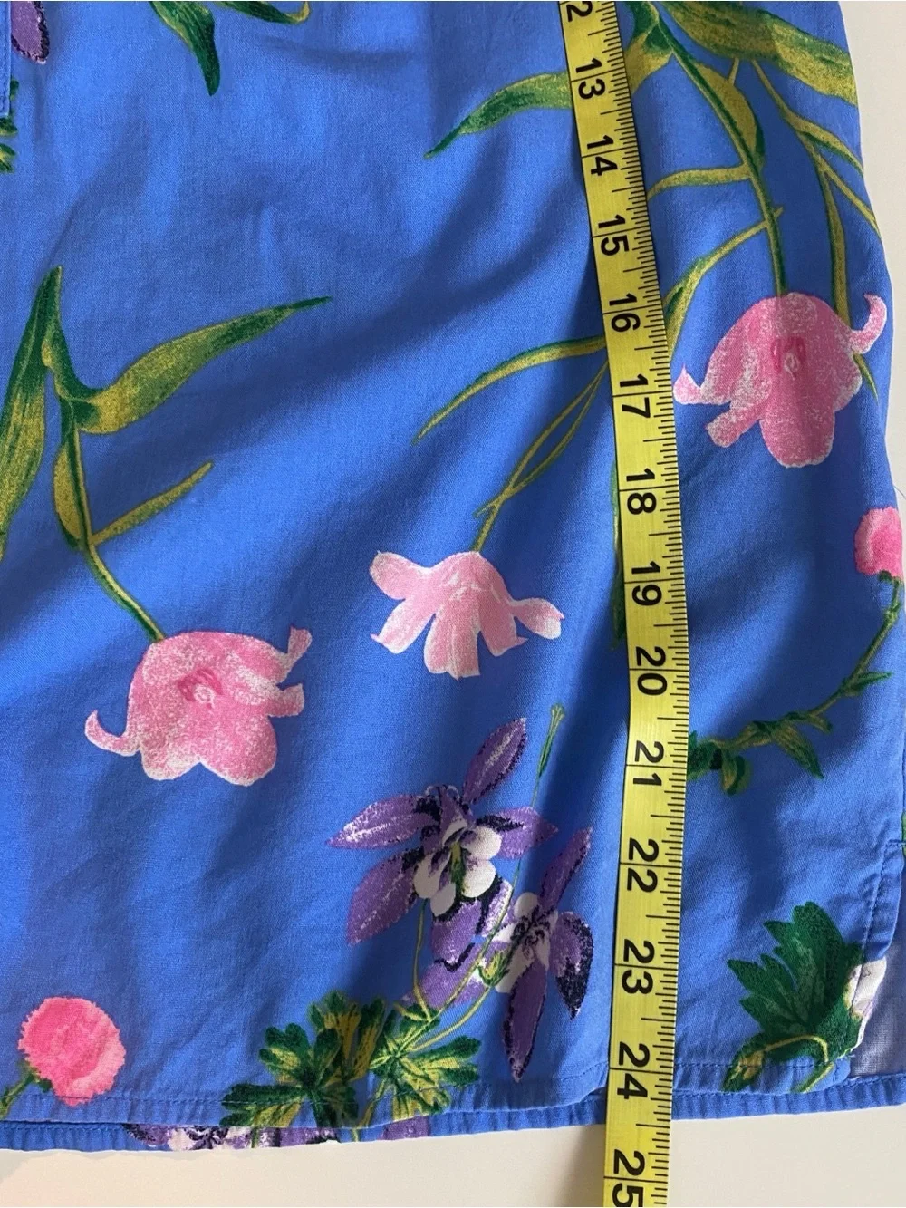 LOFT Womens Blouse Small Blue Floral  Puff Sleeve Sz S